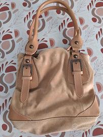 Borsa in pelle scamosciata con 3 scomparti