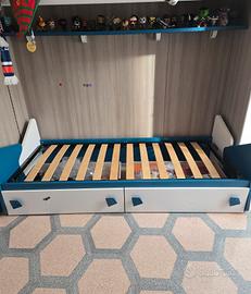 Letto singolo con rete e cassetti contenitori