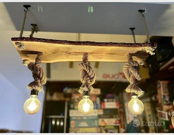 Lampadario sospeso stile industrial driftwood 3 pu