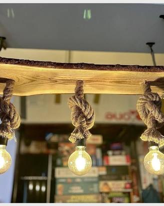 Lampadario sospeso stile industrial driftwood 3 pu