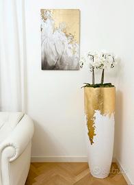 Vaso grande arredo per interni bianco e foglia oro