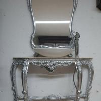 Consolle con specchiera barocca, marmo e lavandino