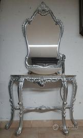 Consolle con specchiera barocca, marmo e lavandino