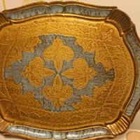 vassoio in legno VINTAGE color oro e azzurro 