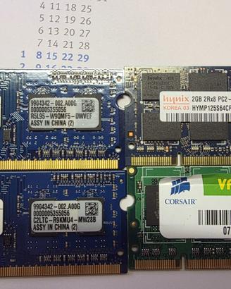 nr. 4 banchi di Ram da 2gb. per notebook