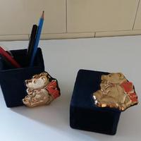 Porta penne salvadanaio orso in argento