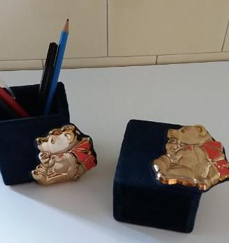 Porta penne salvadanaio orso in argento