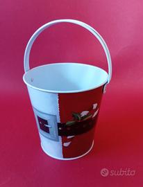 Secchiello in latta con decorazioni Natale 