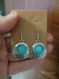 Orecchini pendenti boho rotondi con pietra turches