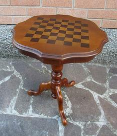 tavolino in legno con scacchiera diam. 52 x h. 58