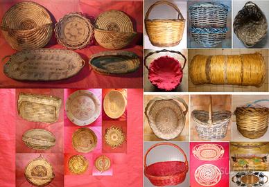 Cestini sardi piatti, canne, vimini e asfodelo