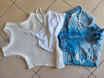 set pantaloncino denim sfrangiato S 