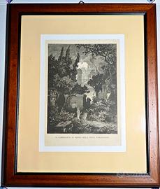 1874 Stampa Antica Camposanto Napoli Poggioreale 