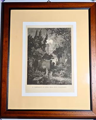 1874 Stampa Antica Camposanto Napoli Poggioreale 