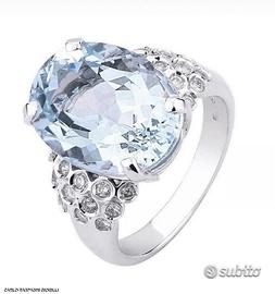 ANELLO ORO 18kt. DIAMANTI ED ACQUAMARINA ct. 6,67
