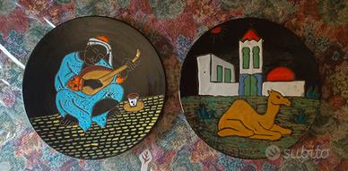 2 piatti decorativi vintage ceramiche Tunisine 