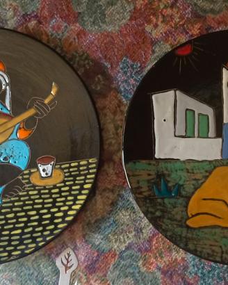 2 piatti decorativi vintage ceramiche Tunisine 