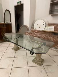 Tavolino in vetro bisellato con colonnine