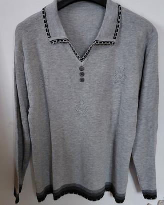 Polo Vintage anni 90s Dettagli Jacquard grigia