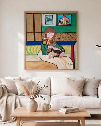 Quadro Donna con Gatto - Dipinto a Mano