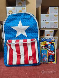 zaino marvel capitan america + spilla + figure