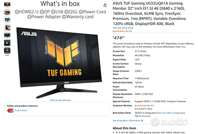 Monitor Asus TUF Gaming VG32UQA1A Gmaing 32 Inch