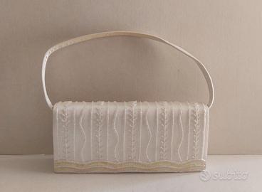 Borsa piccola in raso panna + perline