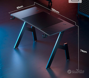 Scrivania Gaming 120x60 cm – Effetto Fibra di Carb