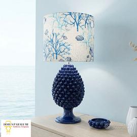 Lampada Pigna Caltagirone Blu con paralume Coralli