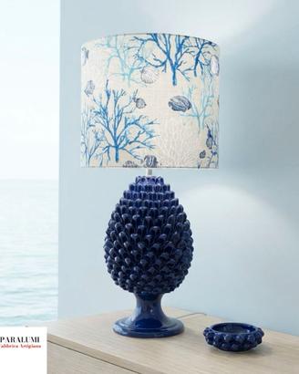 Lampada Pigna Caltagirone Blu con paralume Coralli
