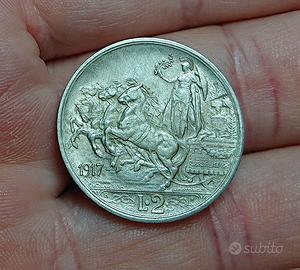 Regno d'Italia 2 Lire 1917 Quadriga Falso d'Epoca