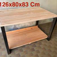 Banco da lavoro in legno due ripiani 126x80x83Cm