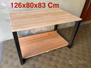 Banco da lavoro in legno due ripiani 126x80x83Cm