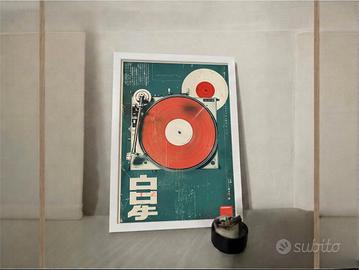 🎶 Poster Vintage Giradischi Vinile A4 Incorniciato