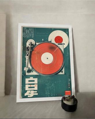 🎶 Poster Vintage Giradischi Vinile A4 Incorniciato