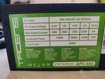 alimentazione pc case desktop 600w Anima APII