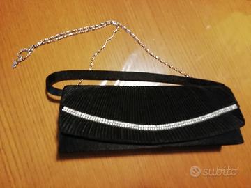 Pochette nera velluto raso e strass