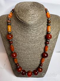 Collana Etnica Artigianale in Corniola e Agata