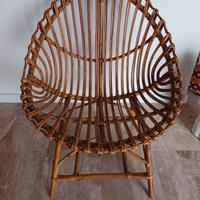 Sedia conchiglia in vimini e rattan anni 50/60