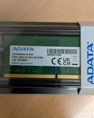 RAM Notebook 8GB ADATA DDR4 2666 PC4-21300 - Nuova
