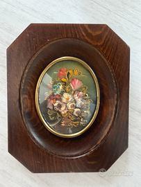 Quadro floreale dipinto a mano con cornice vintage