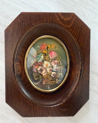 Quadro floreale dipinto a mano con cornice vintage