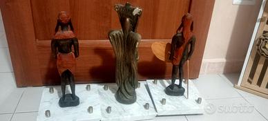 Lotto 3 vecchie statue africane tibali 