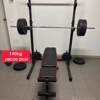 Rack+bilanciere+140kg pesi+panca inclinabile