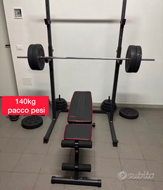 Rack+bilanciere+140kg pesi+panca inclinabile