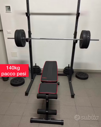 Rack+bilanciere+140kg pesi+panca inclinabile