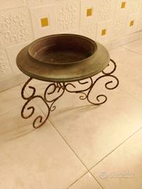 Braciere in rame con supporto in ferro battuto
