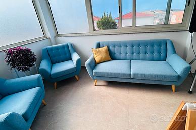Divano + 2 Poltrone Azzurro Carta da Zucchero