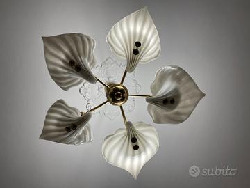 Lampadario e 2 abat jour coordinati vetro e ottone