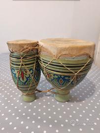 Bongos in ceramica e pelle - decorati a mano